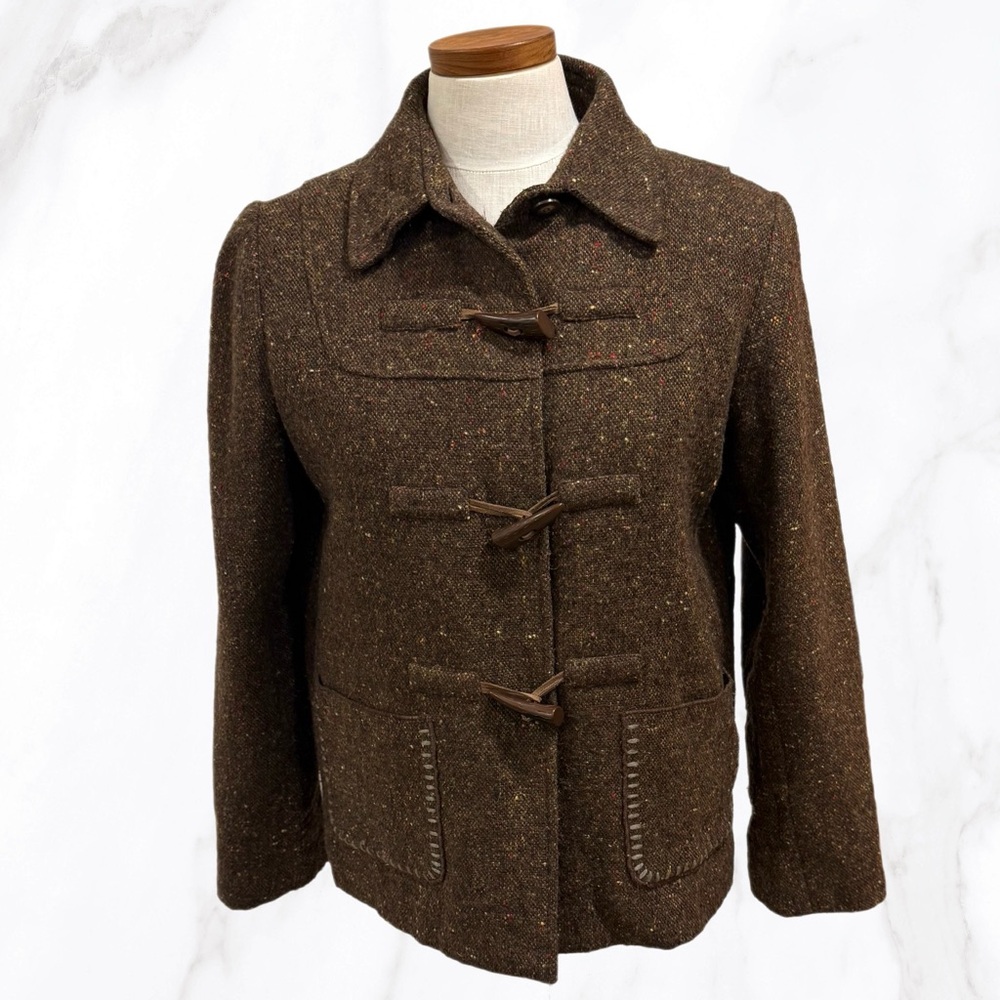 The Territory Ahead Women’s Wool Blend Brown Tweed Collared Toggle Coat, Size S